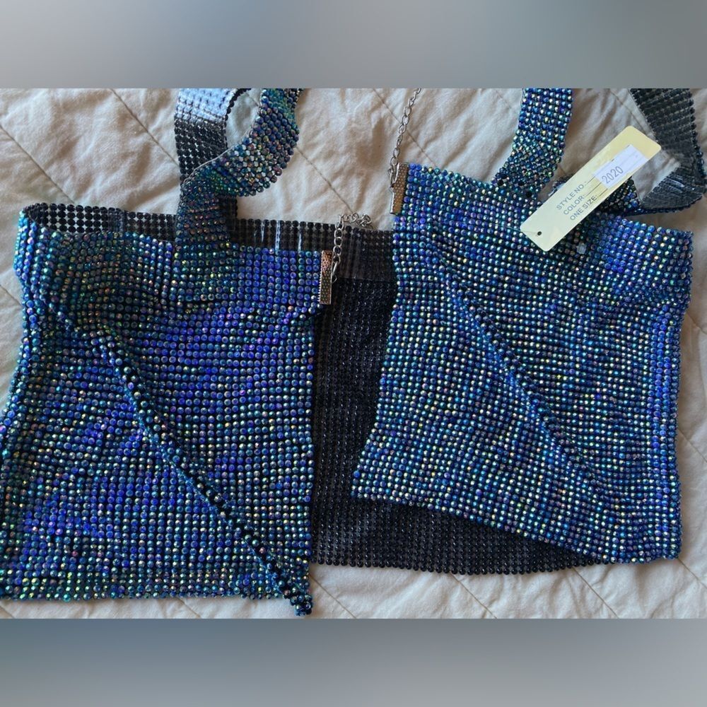 Rectangular Short Top With Crystals And Blue Stra… - image 3